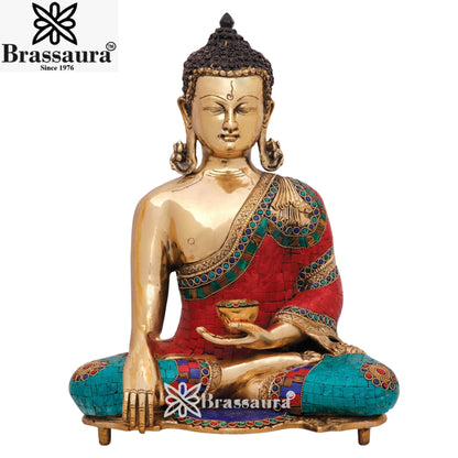 Brass Bhumisprasa Gem Stone Work Buddha Weight 11 kg & Height 16 Inch
