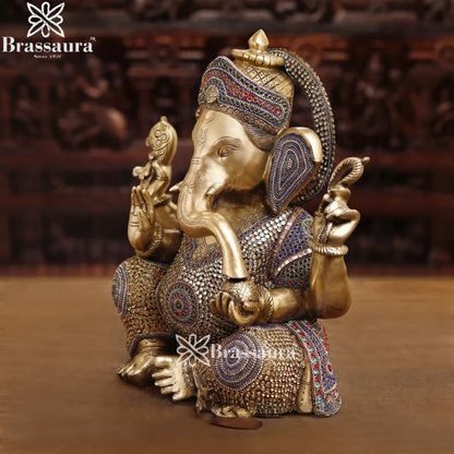 Brass Gem Stone Work Ganesha Weight 22.6 Kg & Height 22 Inch