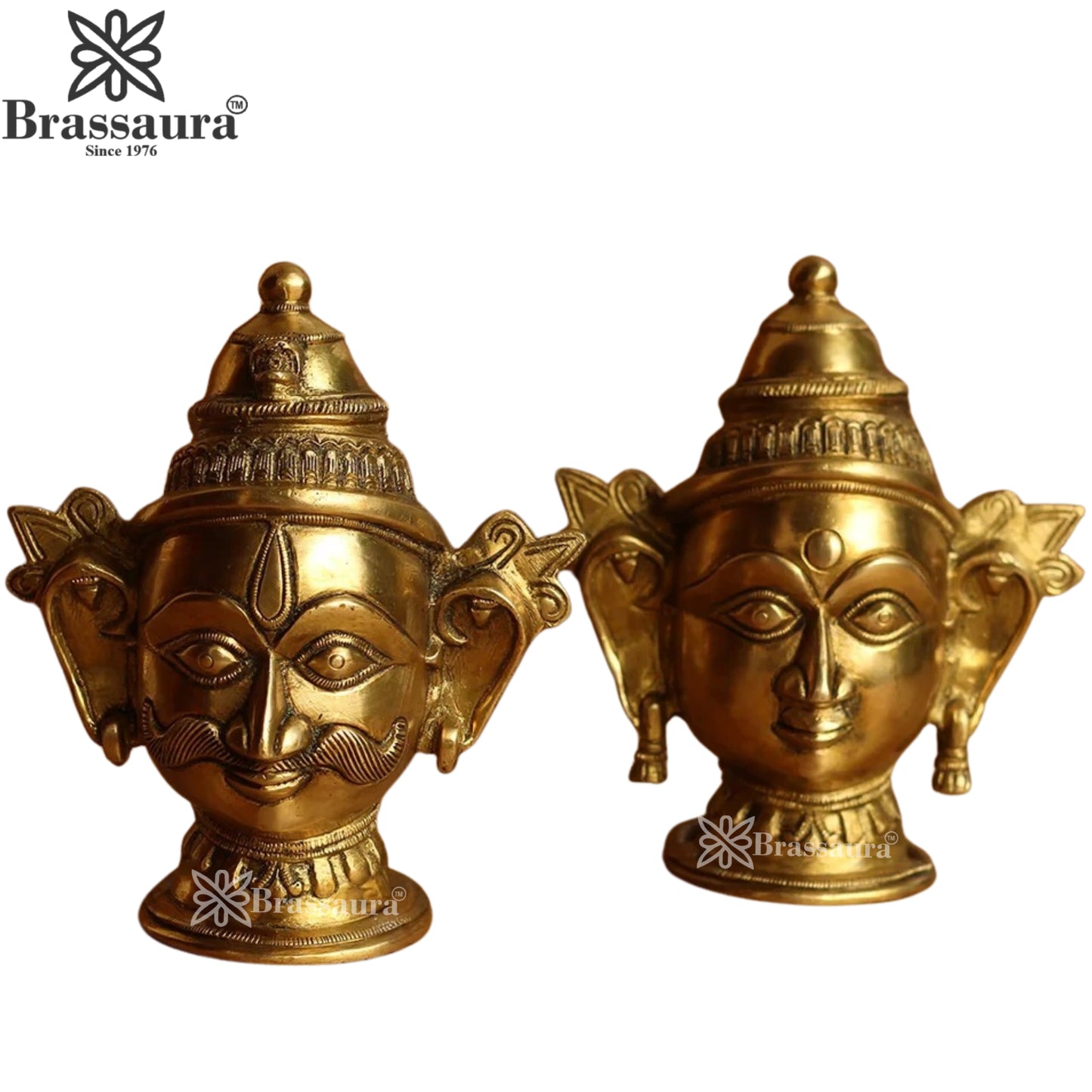 Brass Shiva & Parvati Mask Statue Weight 1.96 Kg And Height 7 Inch