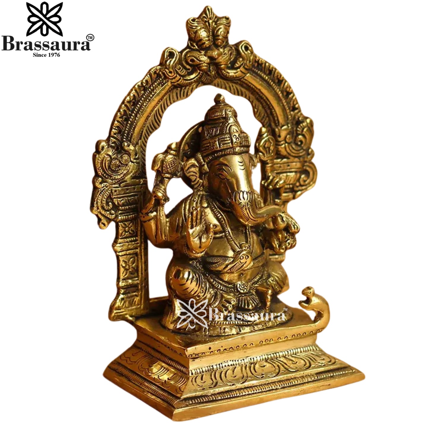 Brass Ring Ganesha Statue Weight 1.55 Kg And Height 7 Inch