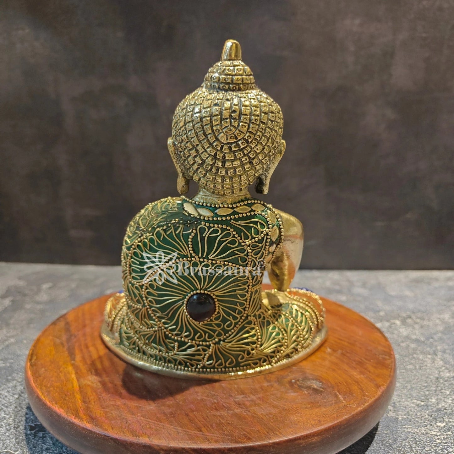 Brass Blessing Multicolored Gem Stone Work Buddha Weight 2 kg & Height 7.5 Inch
