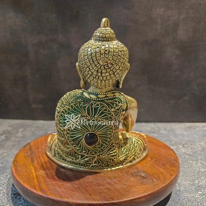 Brass Blessing Multicolored Gem Stone Work Buddha Weight 2 kg & Height 7.5 Inch