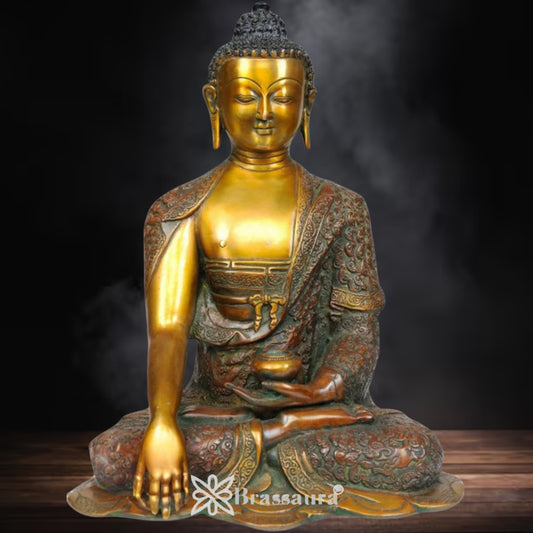Brass Bhumisprasa Buddha Weight 8 kg & Height 13 Inch