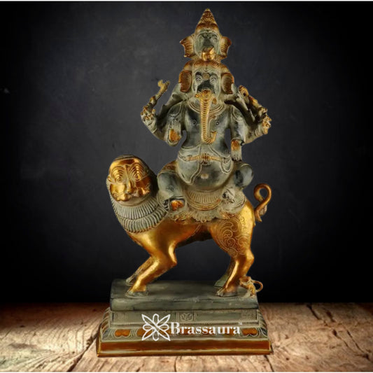 Brass Heramba Ganesha Statue Weight 24 Kg & Height 24 Inch