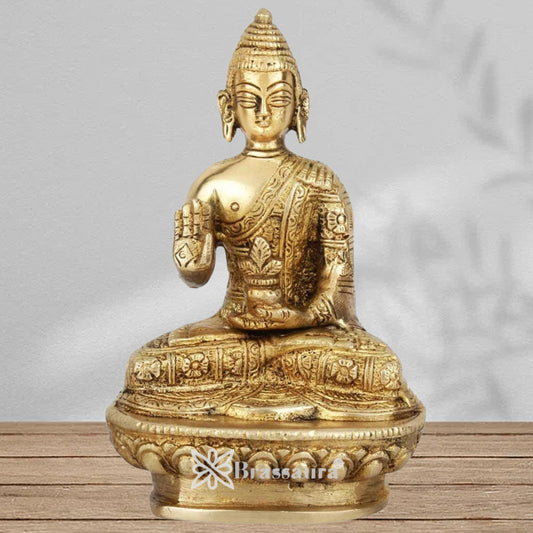 Brass Blessing Buddha Weight 0.7 kg & Height 5.5 Inch