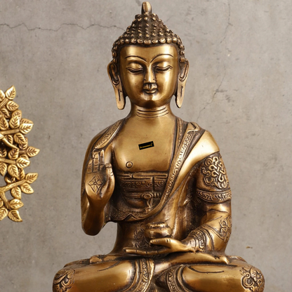 Brassaura™ Pure Brass Blessing Buddha Statue – Height 12.5 Inches, Weight 4.4 Kgs