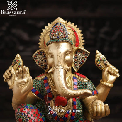 Brass Gem Stone Work Fruit Ganesha Weight 18.4 Kg & Height 16 Inch