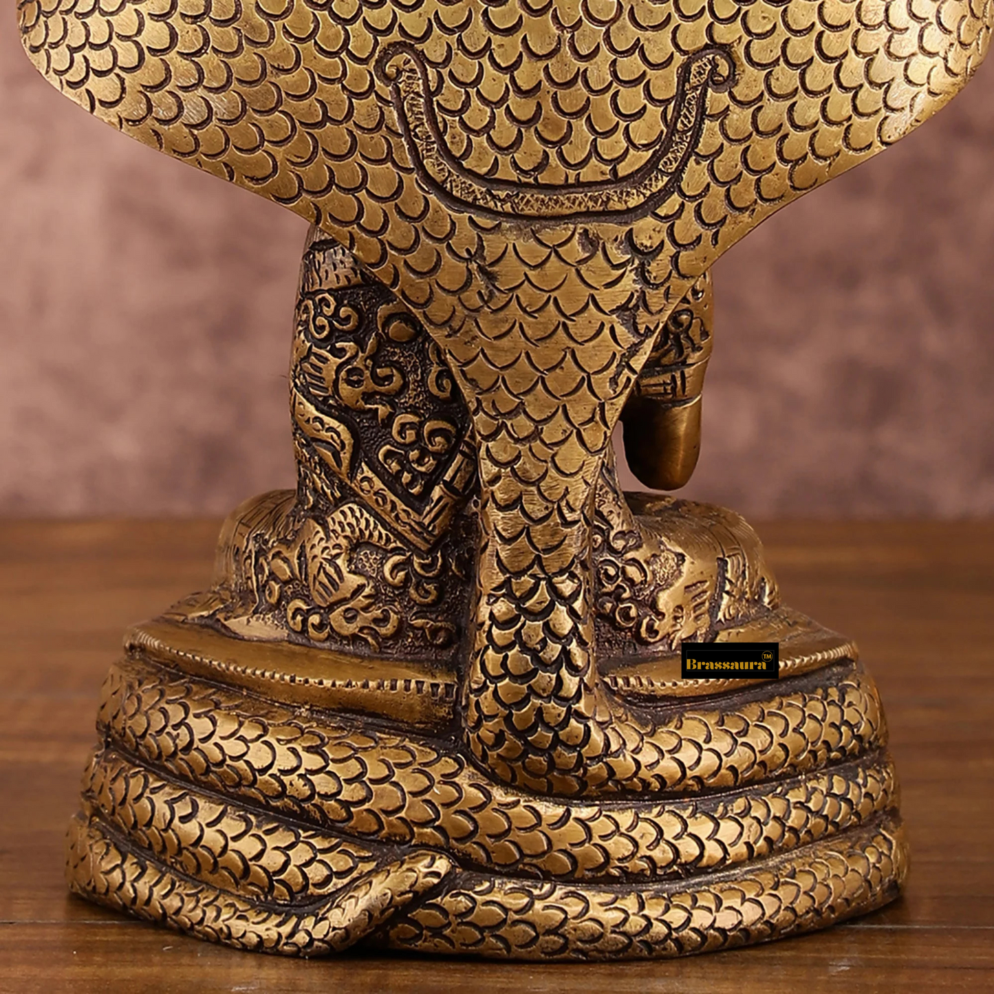 Brassaura™ Pure Brass Blessing Buddha Idol under Serpent Muchalinda – Height 8 Inches, Weight 2.33 Kgs