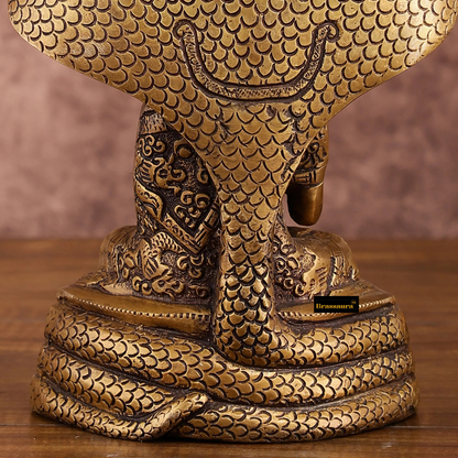 Brassaura™ Pure Brass Blessing Buddha Idol under Serpent Muchalinda – Height 8 Inches, Weight 2.33 Kgs