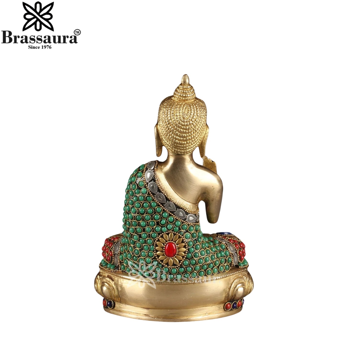 Brass Blessing Gem Stone Work Multicolored Buddha Weight 3 kg & Height 9 Inch