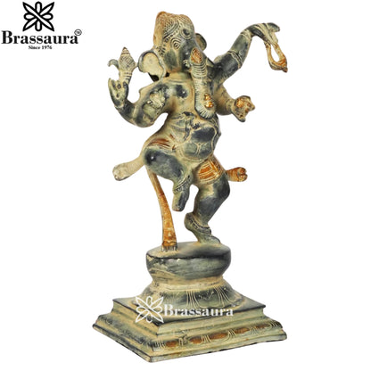 Brass Patina Dancing Ganesha Weight 5.5 Kg & Height 12 Inch