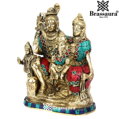 Brass Gem Stone Work Shiv Family  Weight 2.3 Kg & Height 7 Inch