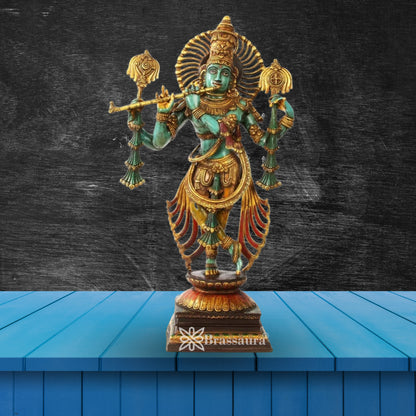 Brass Vintage Krishna Murti Weight 25.2 Kg And Height 31 Inch