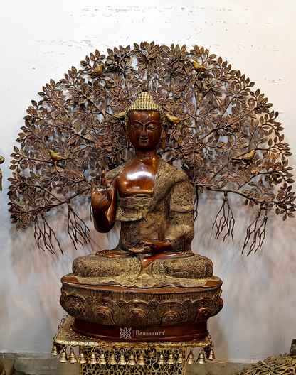 Brassaura™ Large Pure Brass Lord Buddha Statue – Height 43.5 Inches, Weight 67 Kgs
