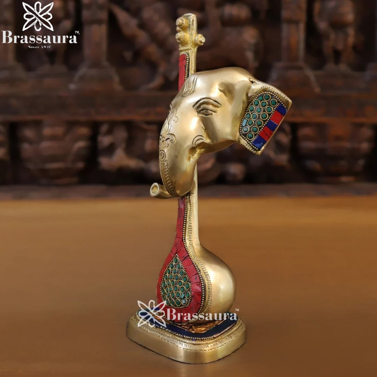 Brass Gem Stone Work Ganesha Weight 2.9 Kg & Height 12 Inch