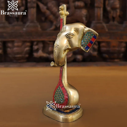 Brass Gem Stone Work Ganesha Weight 2.9 Kg & Height 12 Inch