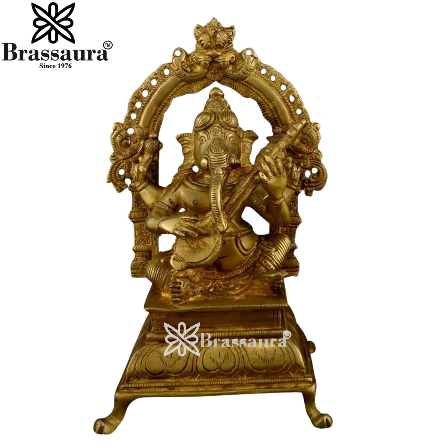 Brass Music Ganesha Play Guitar Statue Weight 1.98 Kg And Height 7.8 Inch