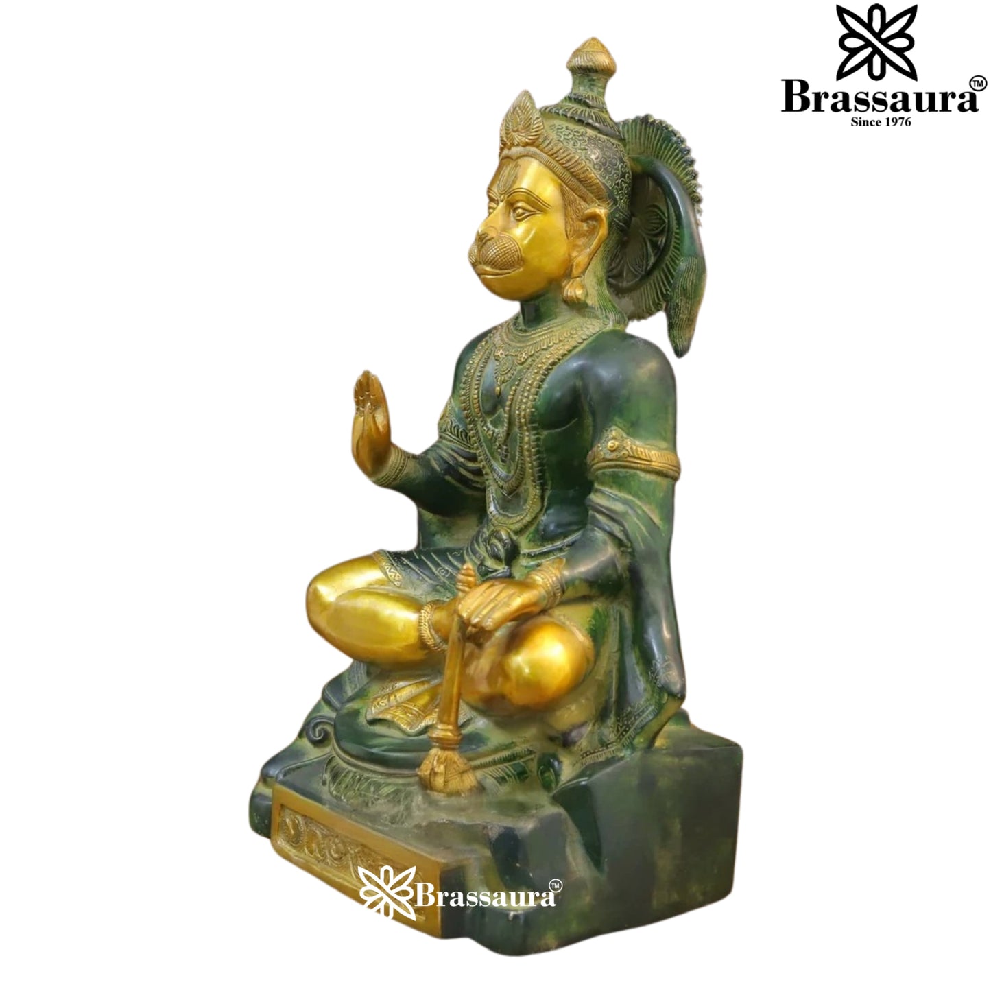 Brass Green Patina Hanuman Statue Weight 14 Kg And Height 17.5 Inch