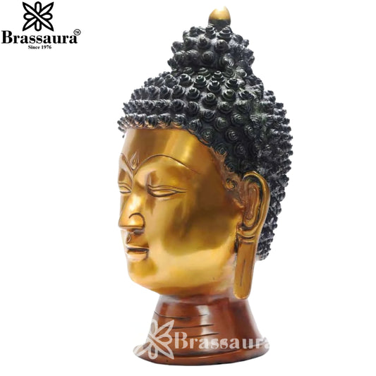 Brassaura® Buddha Head Idol for Home & Décor | Pure Superfine Brass Handcrafted Murti, Brass Statue for Home Temple, Pooja Room | Height 16 Inches | Weight 10 Kg