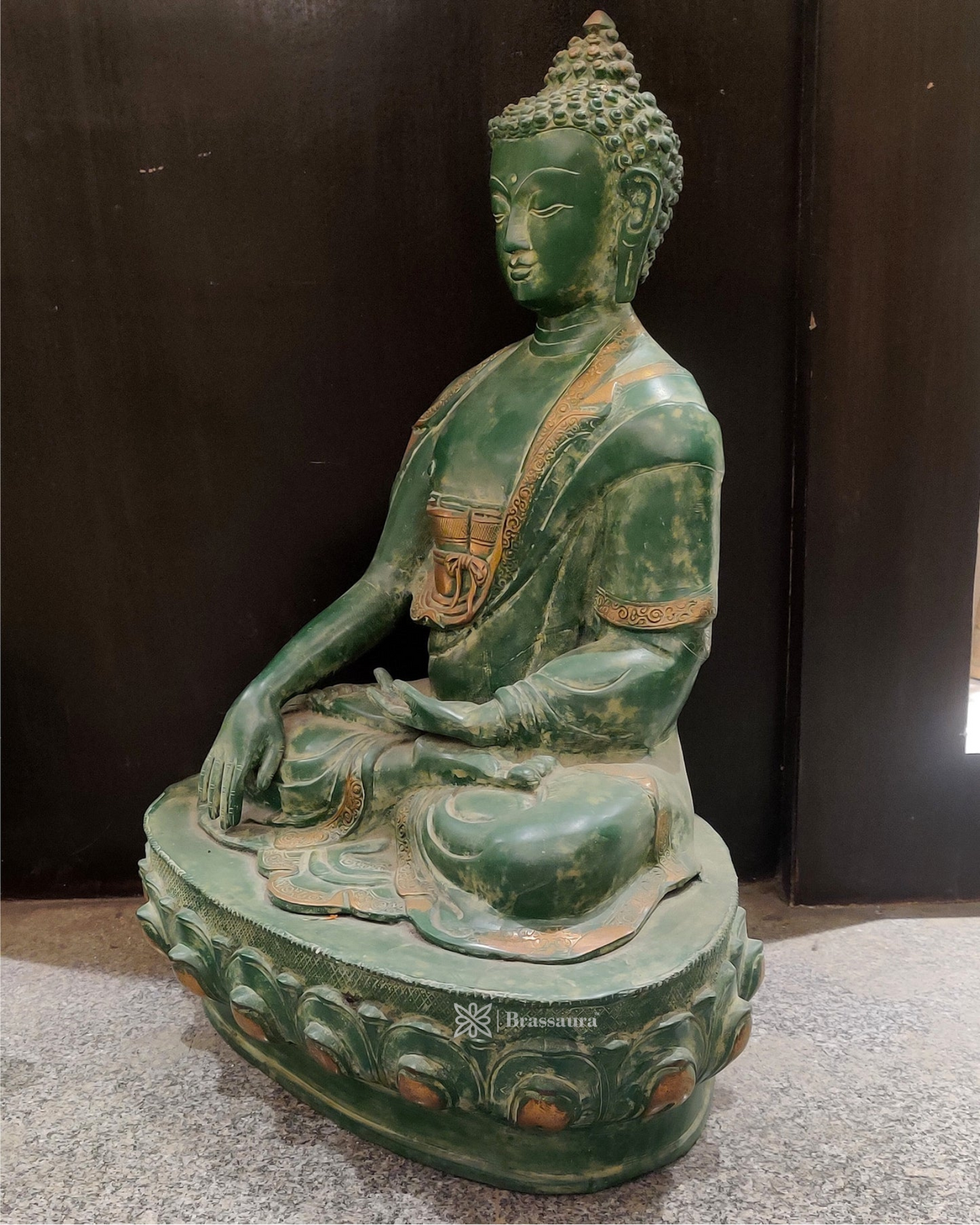 Brassaura™ Brass Premium Gem Stone Work Buddha Idol – Height 10.5 Inches & Weight 5 Kgs