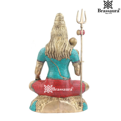 Brassaura™ Brass Gem Stone Work Lord Shiva Murti – Height 24 Inches & Weight 17.5 Kgs | Devotional Home Décor