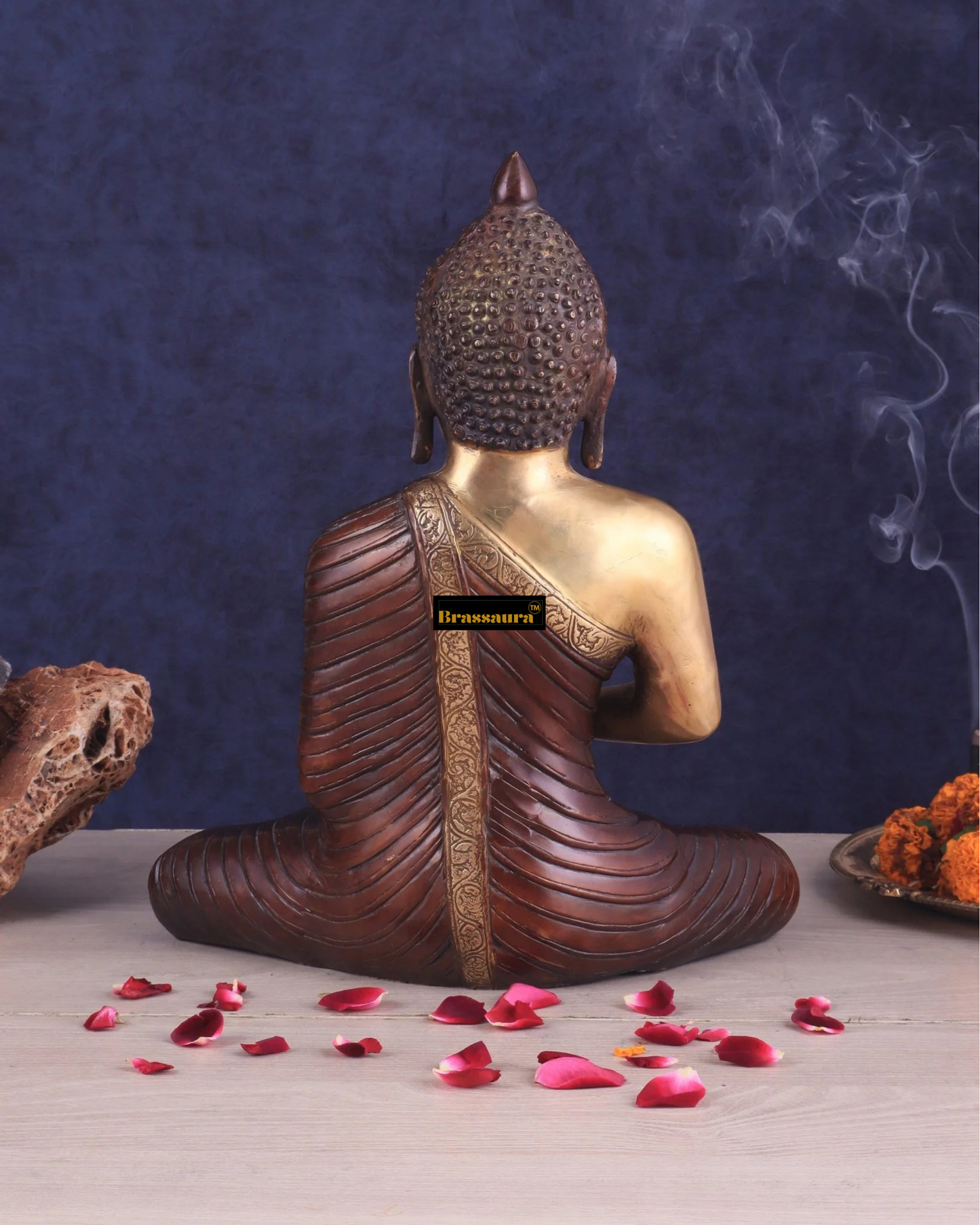 Brassaura™ Pure Brass Buddha Statue in Dharma Chakra Mudra – Height 14 Inches, Weight 7 Kgs