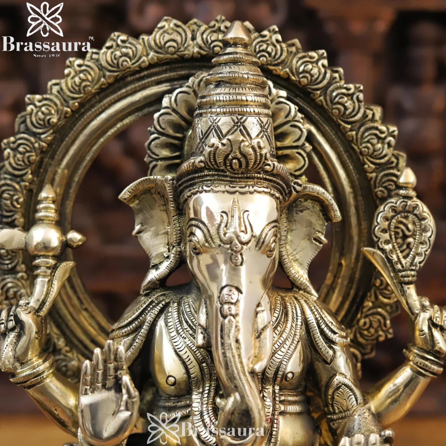 Brass Ganesha On Rat Weight 14.3 Kg & Height 16.5 Inch