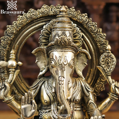 Brass Ganesha On Rat Weight 14.3 Kg & Height 16.5 Inch
