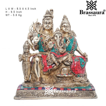 Brass Gem Stone Work Shiv Family  Weight 5.6 Kg & Height 9.5 Inch