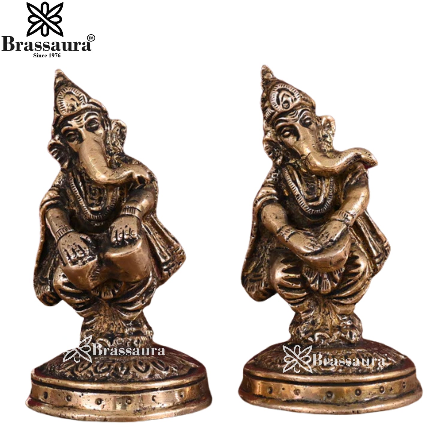 Brass Music Ganesha Statue Weight .74 Kg & Height 4 Inch