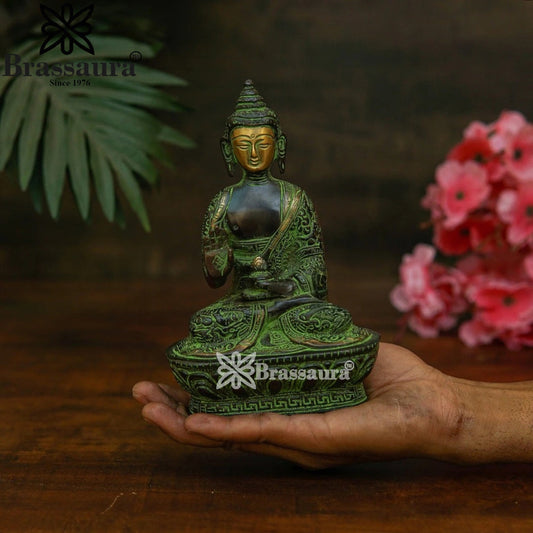 Brass Blessing Buddha Weight 0.95 kg & Height 7 Inch