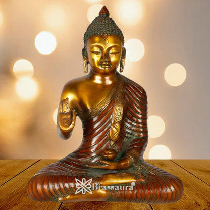 Brass Blessing Buddha Weight 6.5 kg & Height 13 Inch