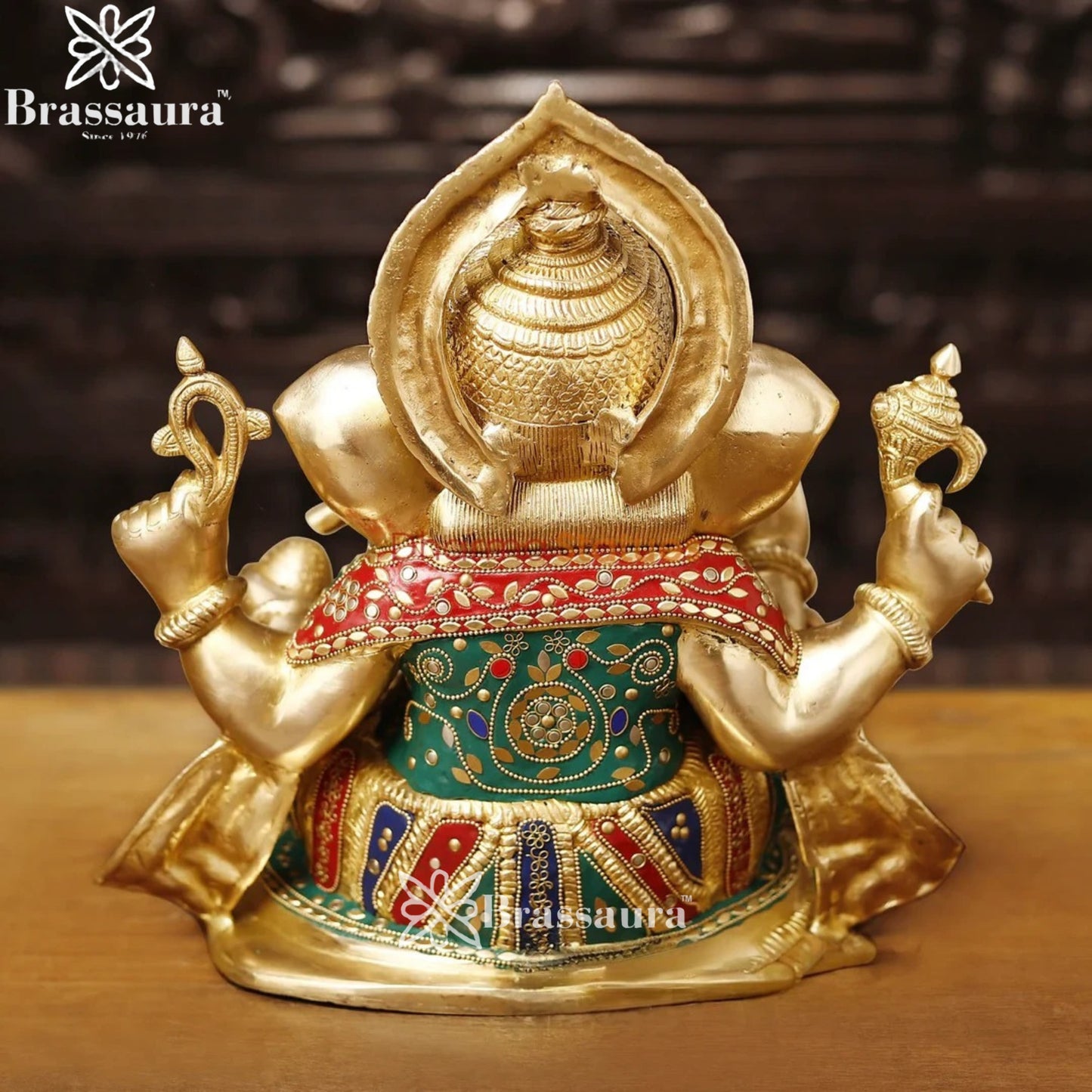 Brass Gem Stone Work Ganesha Weight 13 Kg & Height 13.5 Inch