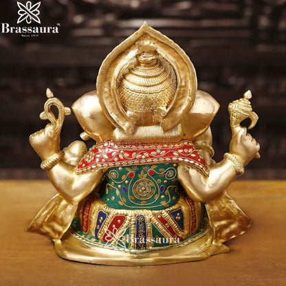 Brass Gem Stone Work Ganesha Weight 13 Kg & Height 13.5 Inch