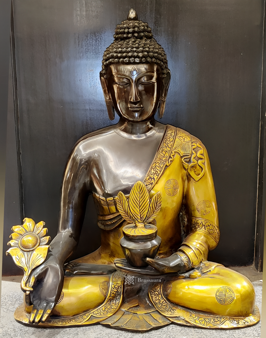 Brassaura™ Large Pure Brass Medicine Healing Buddha – Height 23 Inches & Weight 22 Kgs