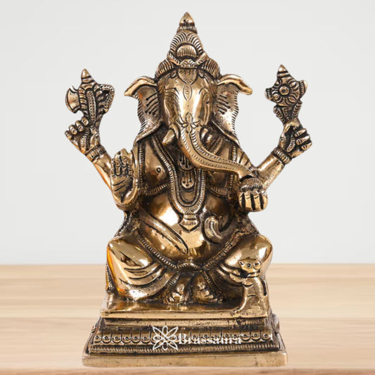 Brass Ganesha Statue Weight 1.82 Kg & Height 7 Inch