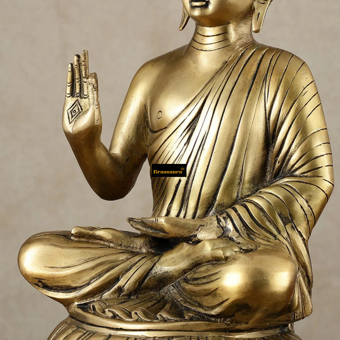 Brassaura™ Pure Brass Blessing Buddha Idol – Height 16 Inches, Weight 6.5 Kgs