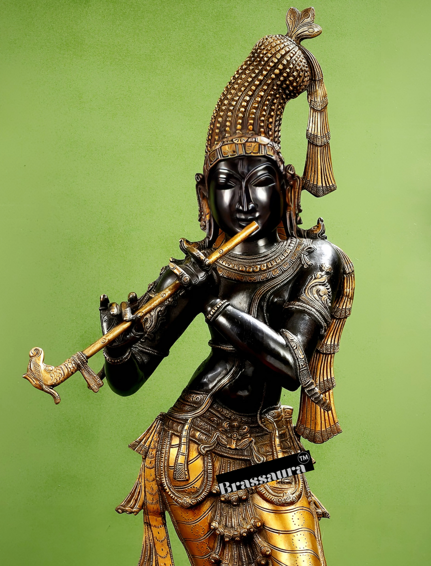 Brassaura™ Superfine Brass Krishna Murlidhar Idol – Height 36 Inches & Weight 27 Kgs | Black Antique Finish