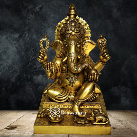 Brass Super fine Ganesha Statue Weight 41.27 Kg & Height 26.6 Inch