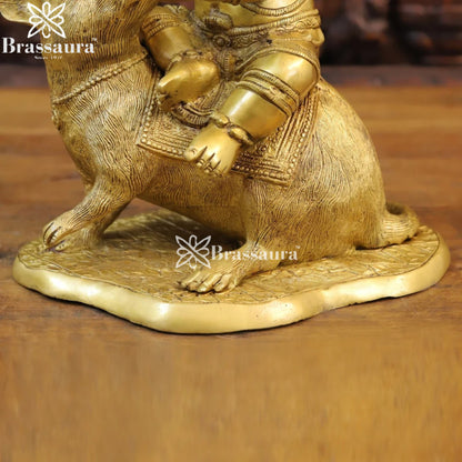Brass Ganesha On Rat Weight 9.4 Kg & Height 15 Inch