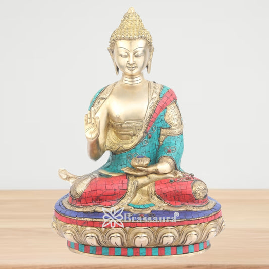 Brass Blessing Gem Stone Work Buddha Weight 11 Kg & Height 18 Inch