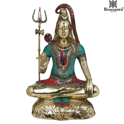 Brassaura™ Brass Gem Stone Work Lord Shiva Murti – Height 24 Inches & Weight 18.5 Kgs | Devotional Home Décor