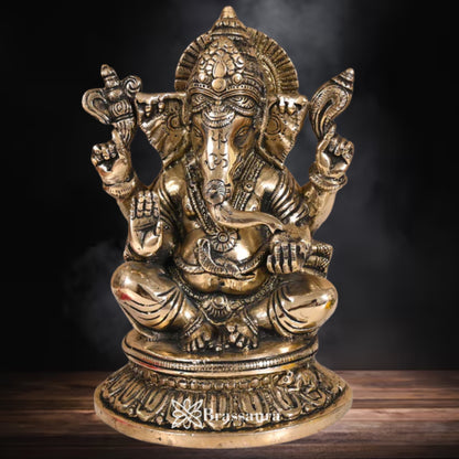 Brass Ganesha Statue Weight 1.74 Kg & Height 6 Inch