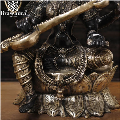 Brassaura™ Brass Saraswati Idol – Height 27 Inches & Weight 36.64 Kgs | Hindu Goddess Statue