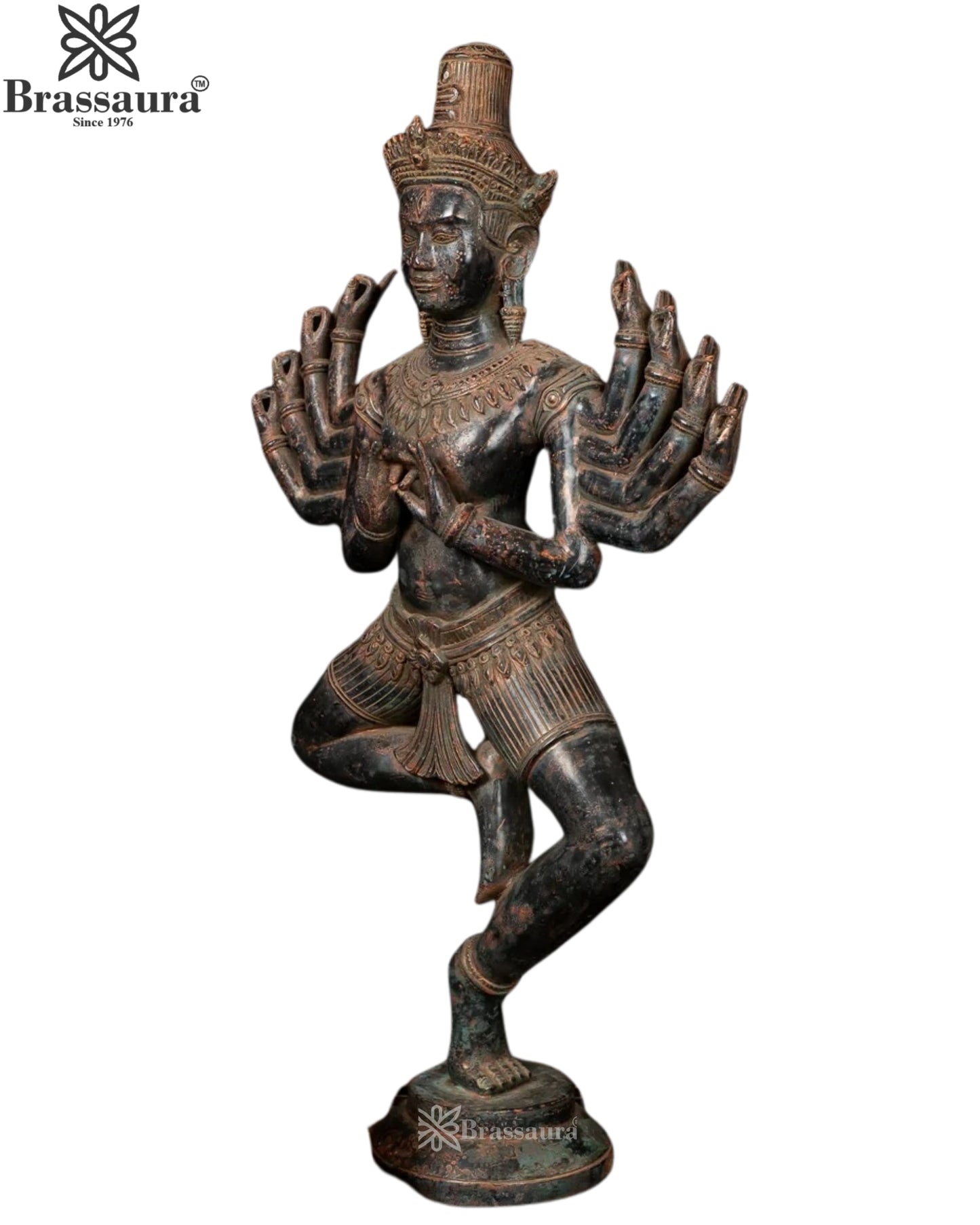 Bronze Antique Dancing Shiva With 10 Hand Statue Weight 12 Kg And Height 28.5 Inch