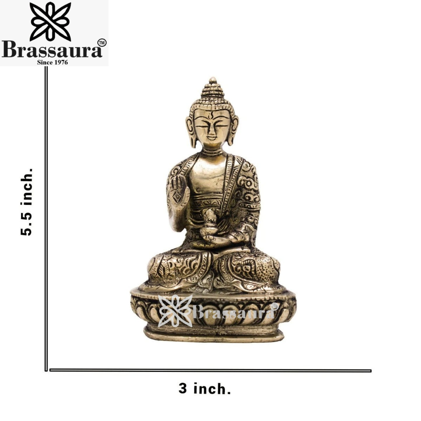 Brass Blessing Buddha Weight 0.9 kg & Height 5.5 Inch