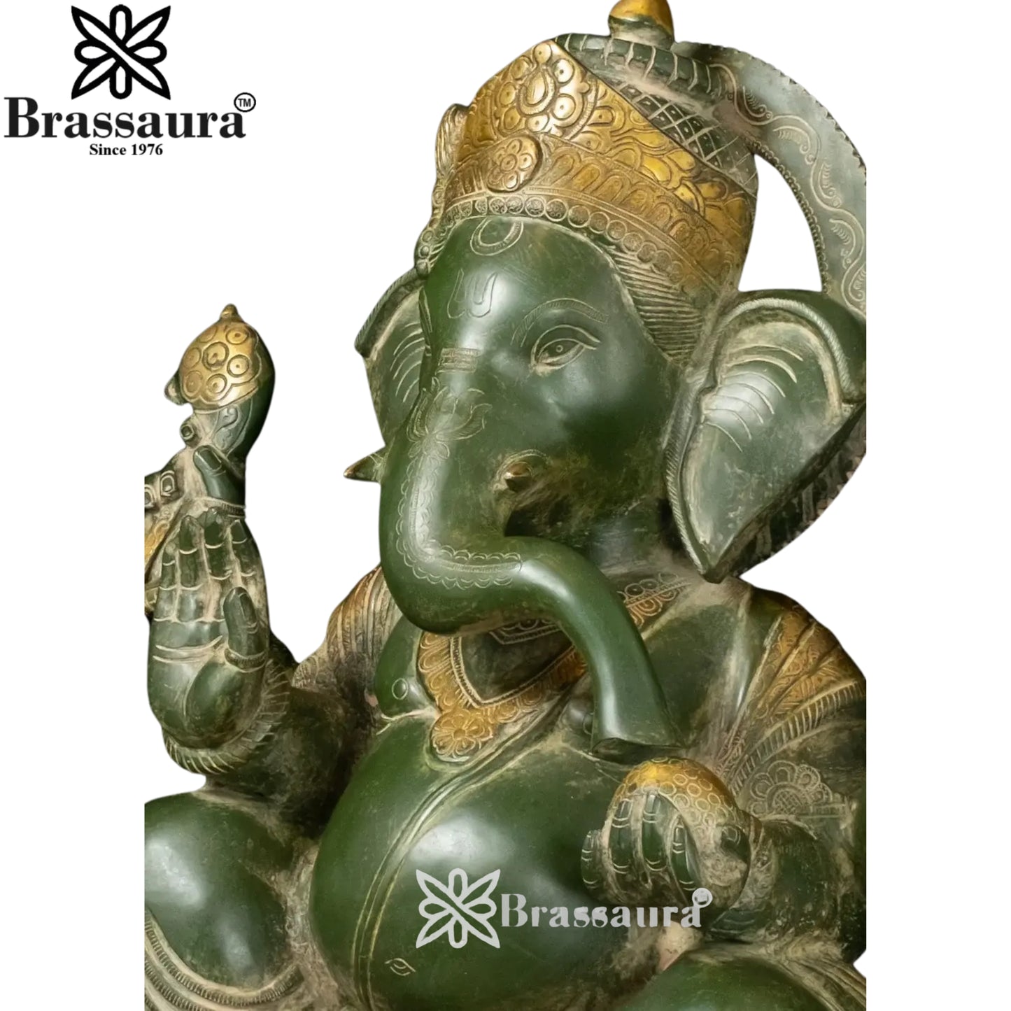 Brass Green Patina Ganesha Statue Weight 27.8 Kg And Height 20 Inch