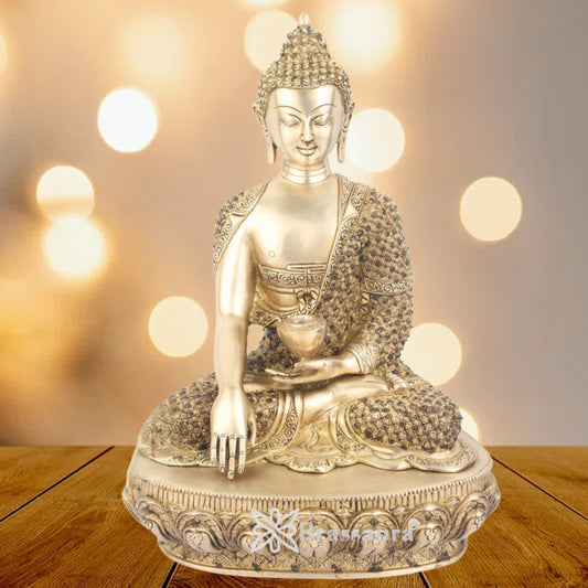 Brass Bhumisprasa Gem Stone Work Buddha Weight 11 Kg & Height 16 Inch