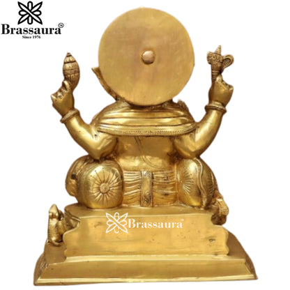 Brass Ganesha With Ladu Thali Statue Weight 10.6 Kg & Height 13 Inch