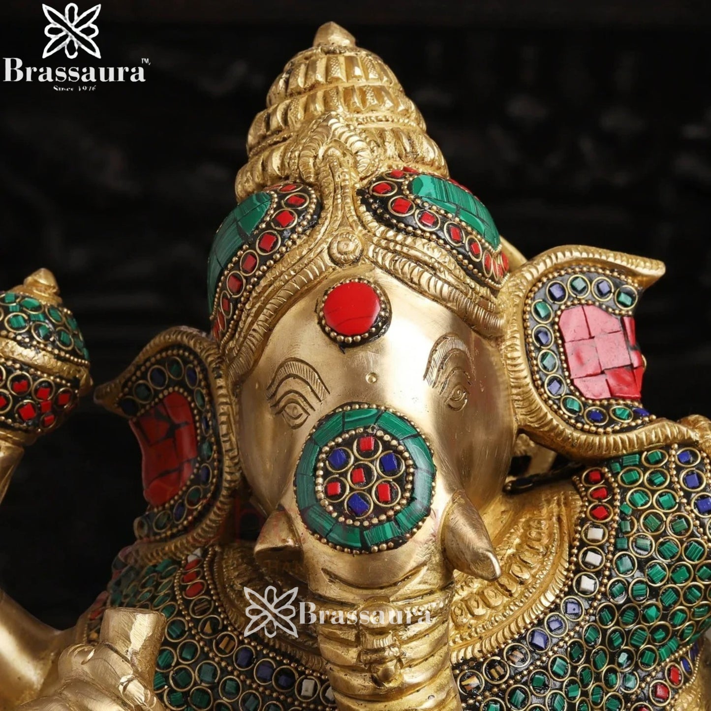 Brass Gem Stone Work Dancing Ganesha Weight 22.9 Kg & Height 24 Inch